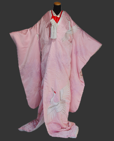 挙式のみ　神社　結婚式　食事会　色打掛衣装　ピンク　つる　刺繍　　栃木　群馬　埼玉