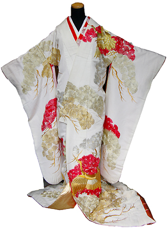 神社　結婚式　食事会　色打掛　白無垢　衣装　赤　金　松　つる　刺繍　　栃木　群馬　埼玉
